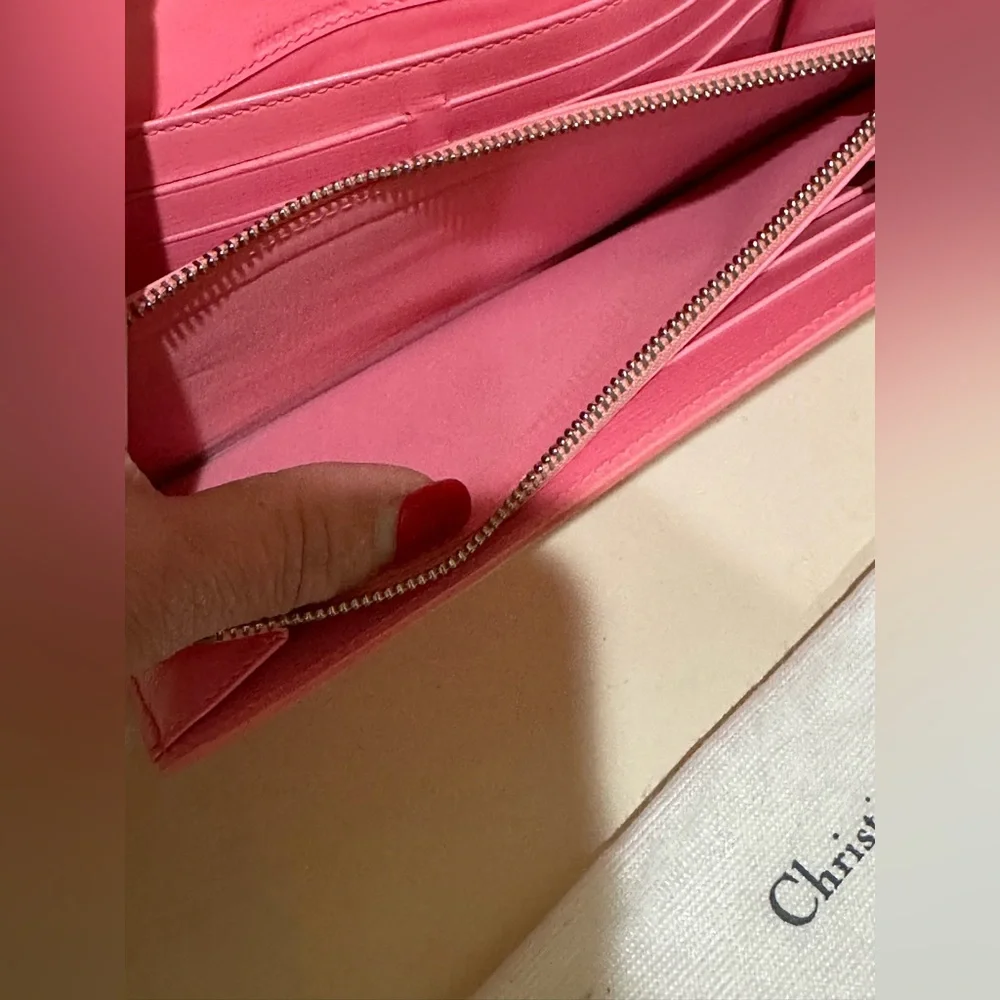 Christian Dior Pink Leather Clasp Front Long Wallet w/unbranded chain